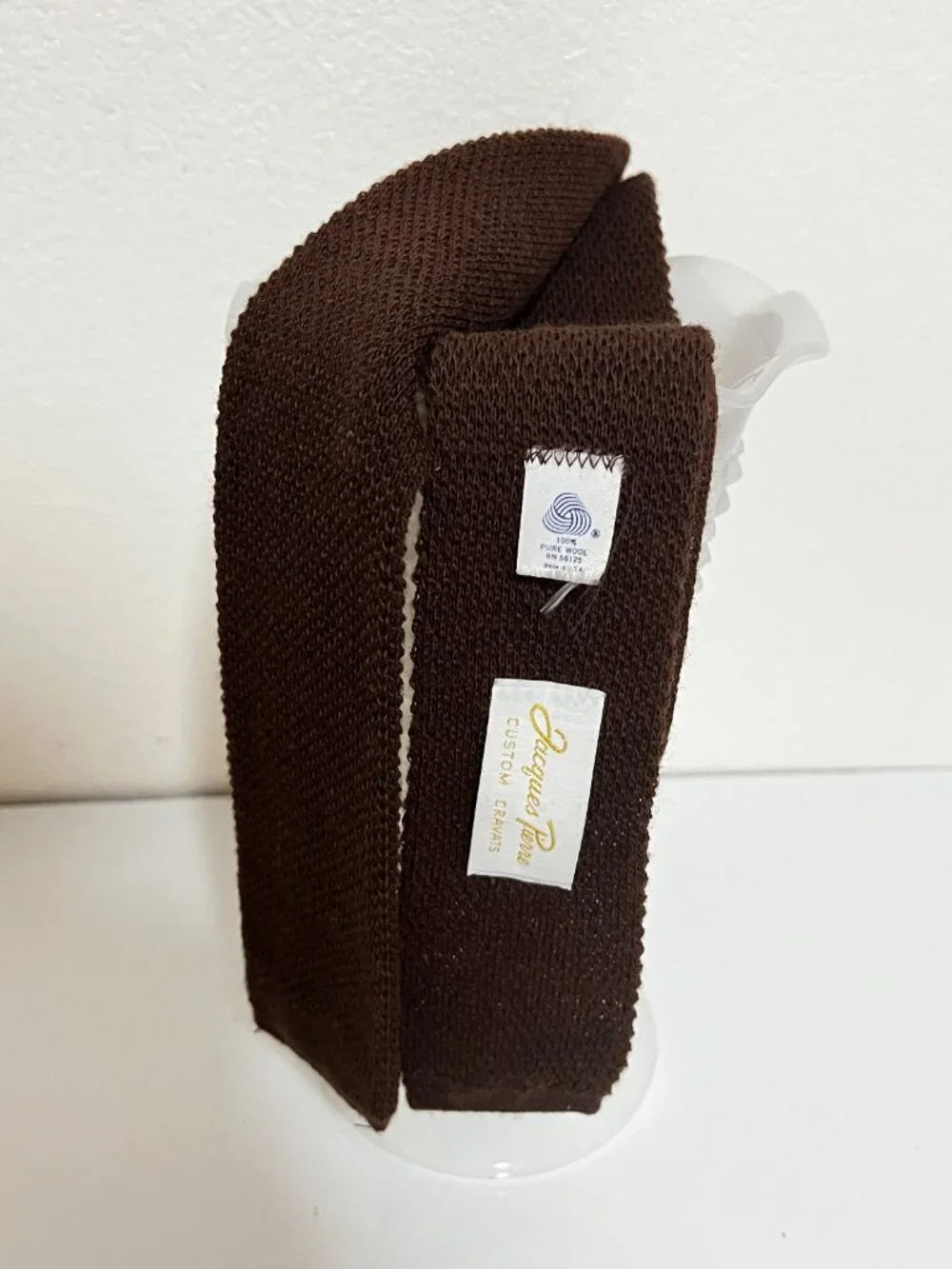 JACQUES PIERRE Custom Cravats Vtg MEN's BROWN NECKTIE 100% Wool/Preowned